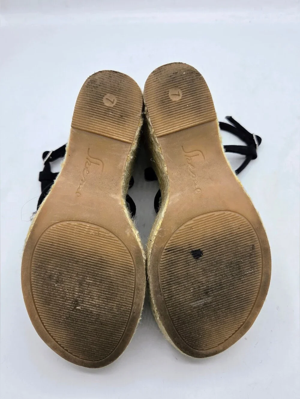 Skemo Rhinestone Espadrille Wedge Sandals Black Suede Strappy Size 7